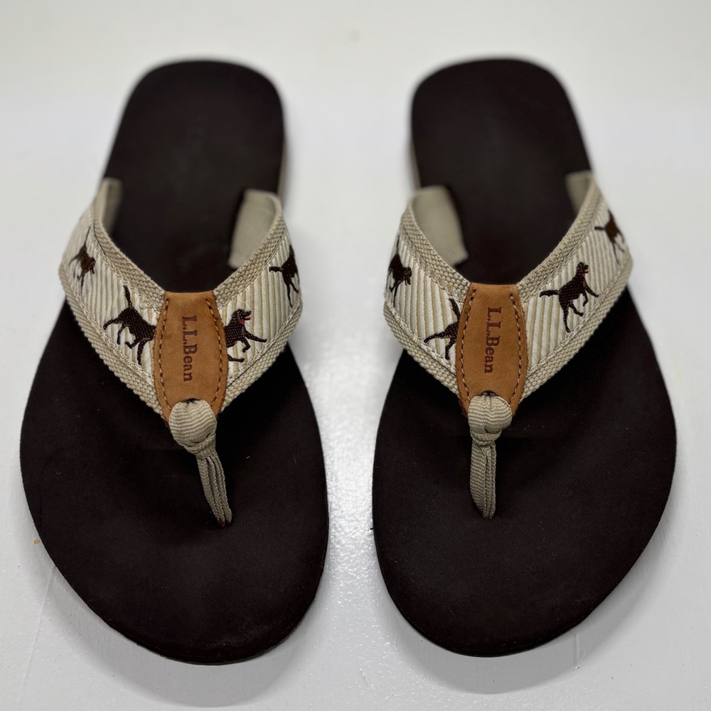 L.L.Bean Women's Original Maine Isle Flip-Flops w/chocolate lab motif size 7 - Picture 3 of 9